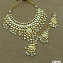 FS Collection Gold Plated Kundan Stone & Beads Choker Necklace Set With Mangtikka