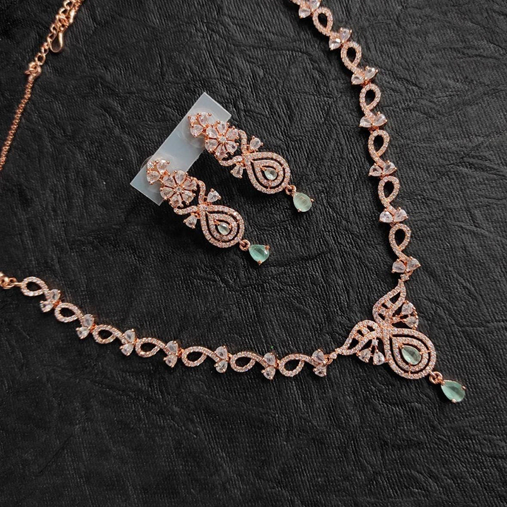 FS Colletion Rose Gold Plated AD Stone Necklace Set