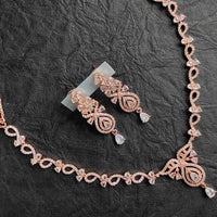 FS Colletion Rose Gold Plated AD Stone Necklace Set
