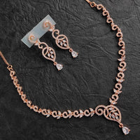 FS Collection Rose Gold Plated AD Stone Necklace Set