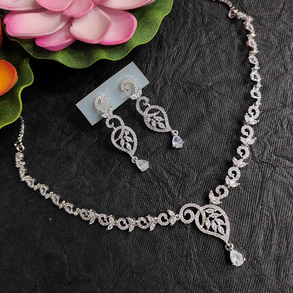 FS Collection Silver Plated AD Stone  Necklace Set