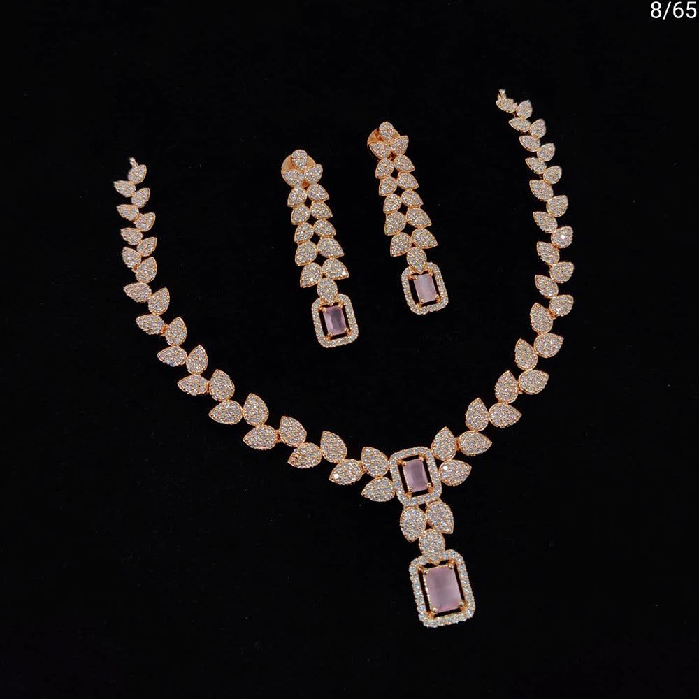 FS Collection Rose Gold Plated AD Stone Necklace Set