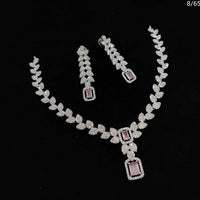 FS Collection Silver Plated AD Stone Necklace Set