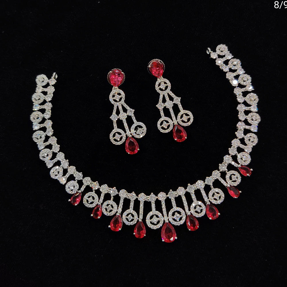 FS Collection Silver Plated AD Stone Necklace Set