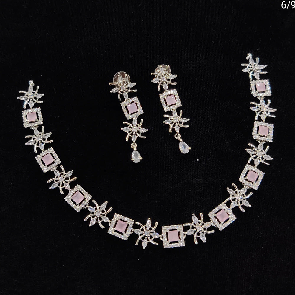 FS Colletion Silver Plated AD Stone Necklace Set