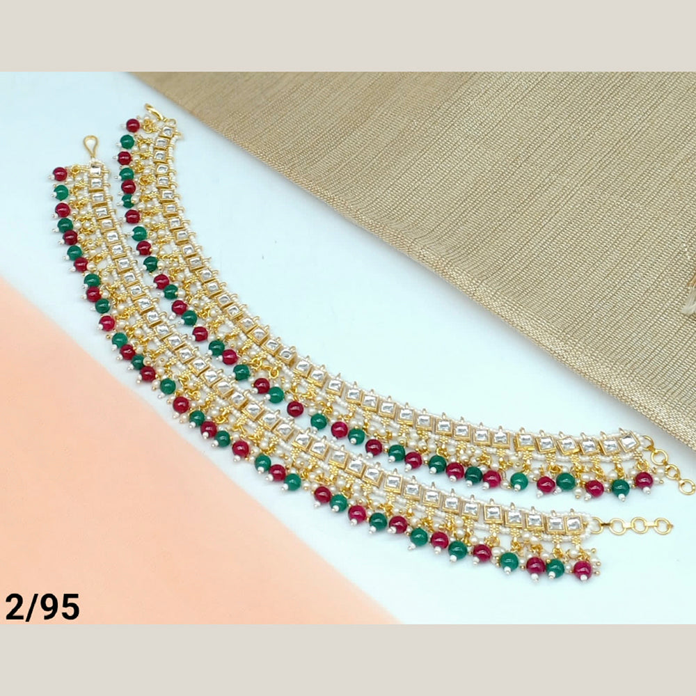 FS Collection Gold Plated Kundan Stone & Beads Payal