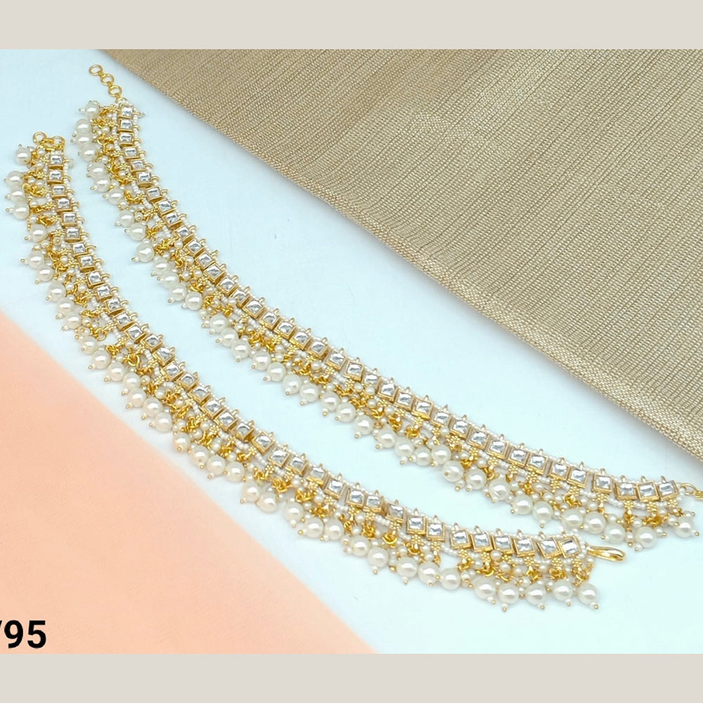 FS Collection Gold Plated Kundan Stone & Beads Payal