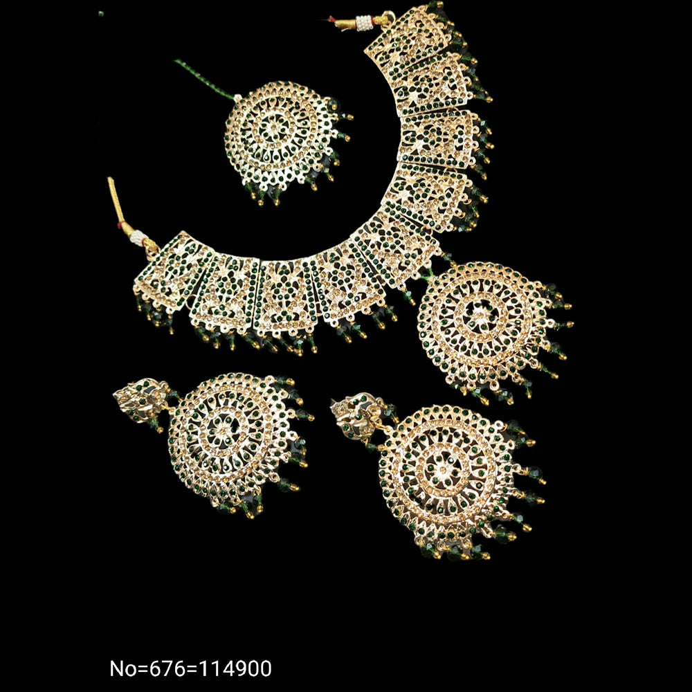 FS Collection Gold Plated Austrian Stone & Beads Necklace Set With Mangtikka