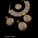 FS Collection Gold Plated Austrian Stone & Beads Necklace Set With Mangtikka