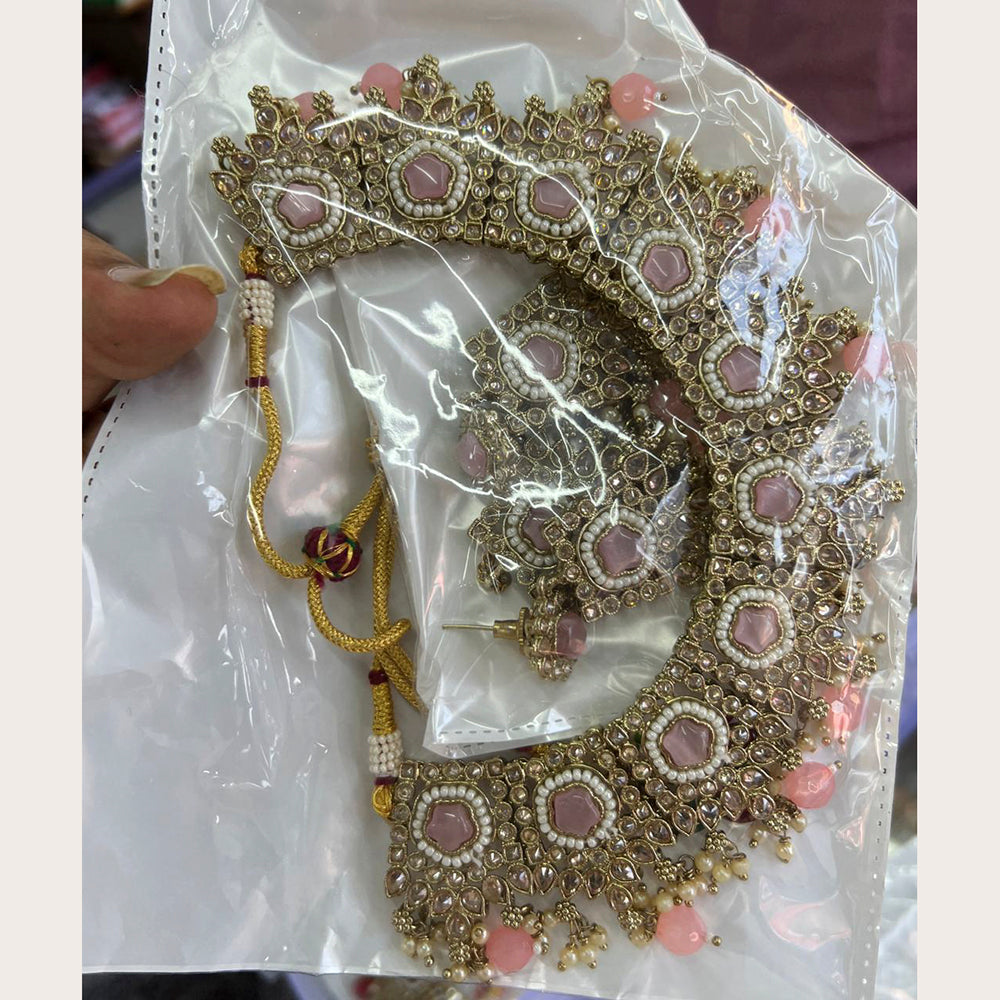 FS Collection Gold Plated Crystal Stone Choker Necklace Set With Mangtikka