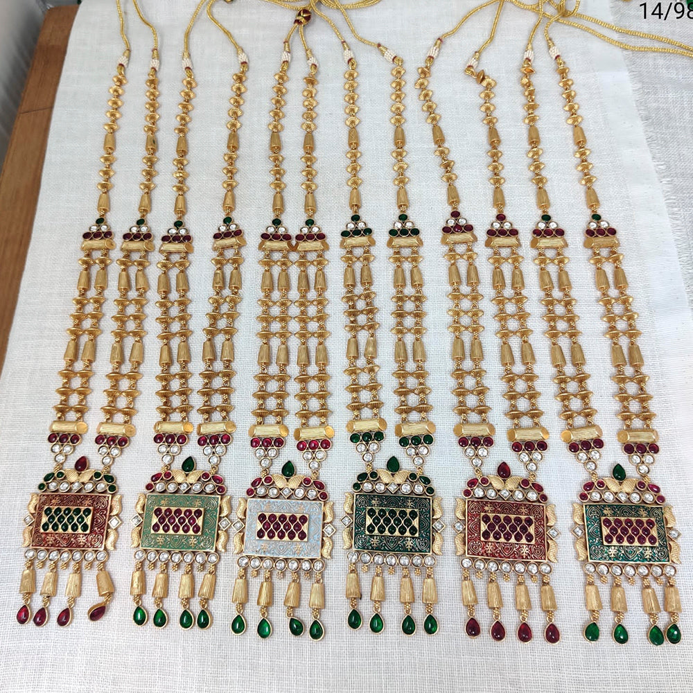 FS Collection Gold Plated Pota Stone & Meenakari Long Necklace Set