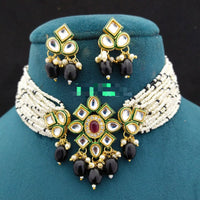 FS Collection Gold Plated Kundan Stone & Beads Choker Necklace Set
