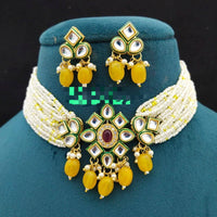 FS Collection Gold Plated Kundan Stone & Beads Choker Necklace Set