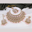 FS Collection Gold Plated Kundan Stone & Beads Choker Necklace Set