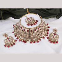FS Collection Gold Plated Kundan Stone & Beads Choker Necklace Set