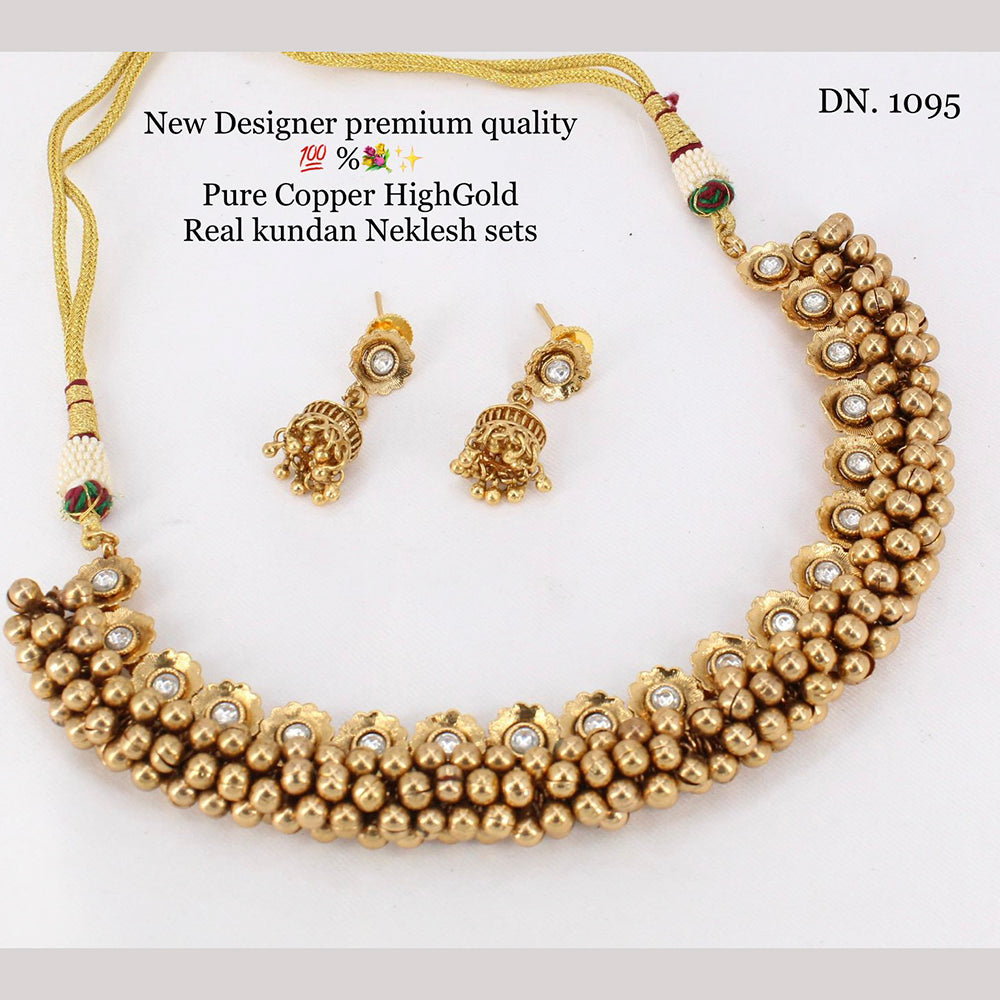 FS Collection Copper Gold Plated Kundan Stone Choker Necklace Set