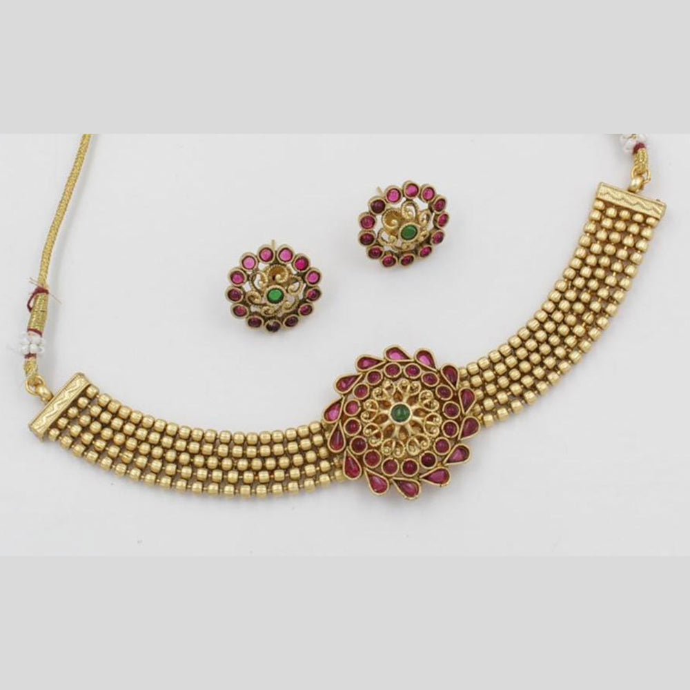 FS Collection Gold Plated Kundan Stone Choker Necklace Set