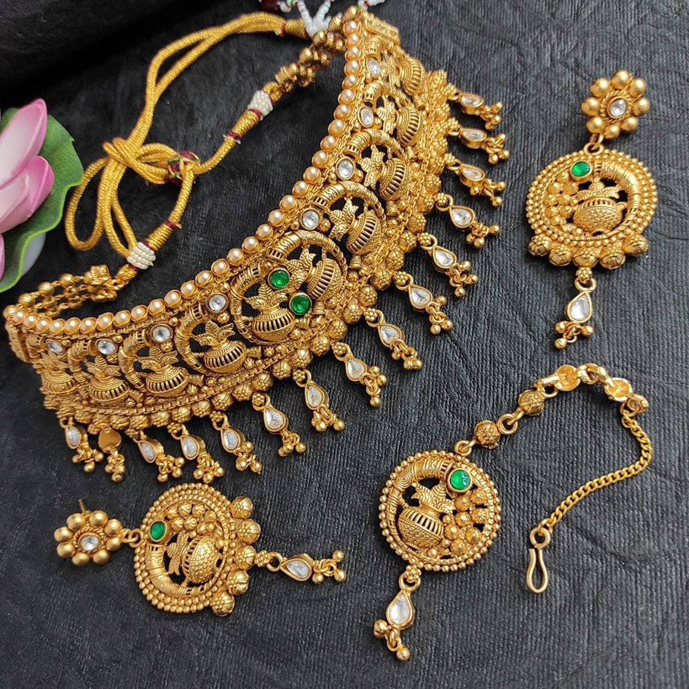 FS Collection Gold Plated Kundan Stone Choker Necklace Set