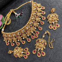 FS Collection Gold Plated Kundan Stone Choker Necklace Set