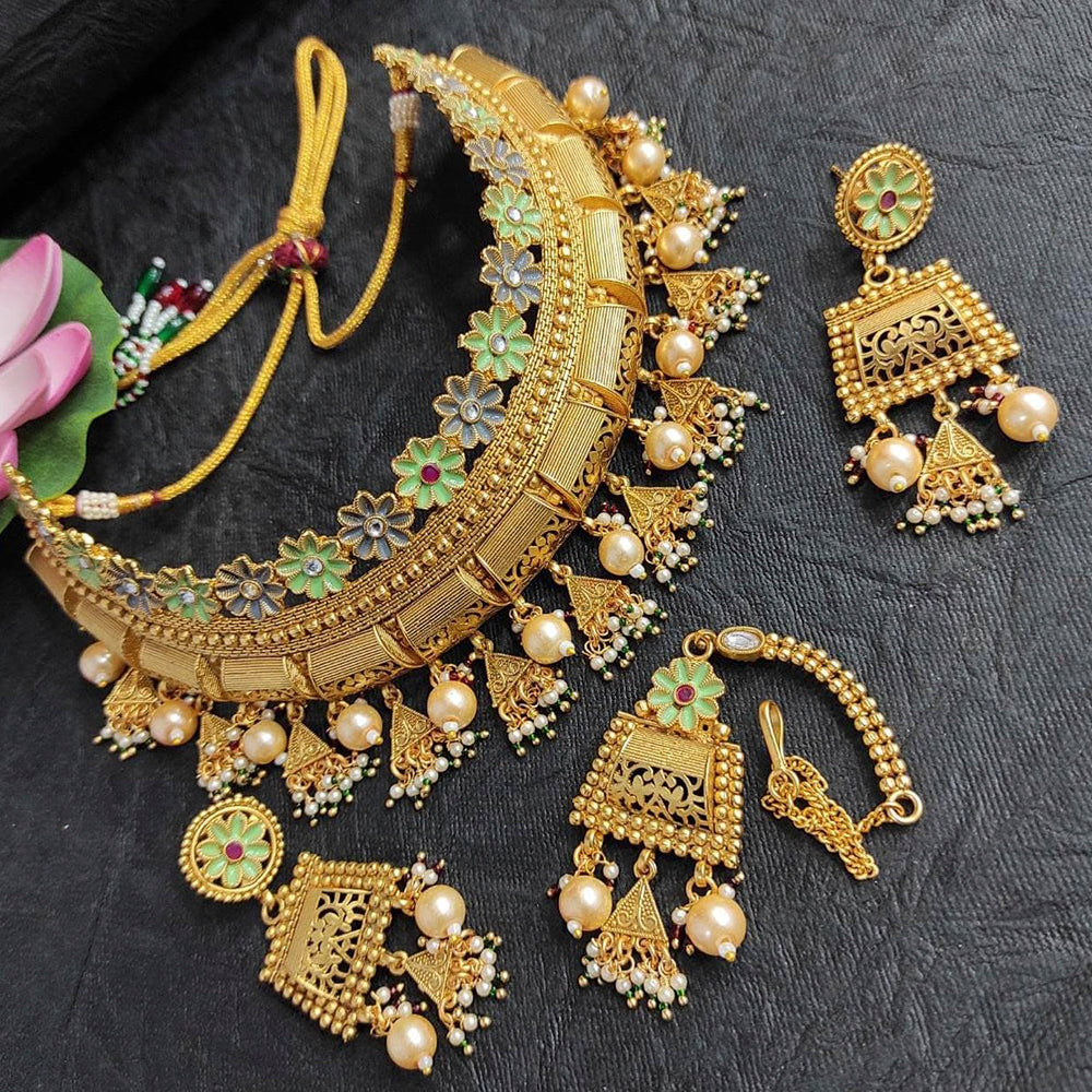 FS Collection Gold Plated & Beads Choker Necklace Set