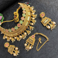 FS Collection Gold Plated & Beads Choker Necklace Set