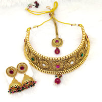 FS Collection Gold Plated Pota Stone Choker Necklace Set
