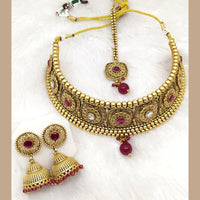 FS Collection Gold Plated Pota Stone Choker Necklace Set