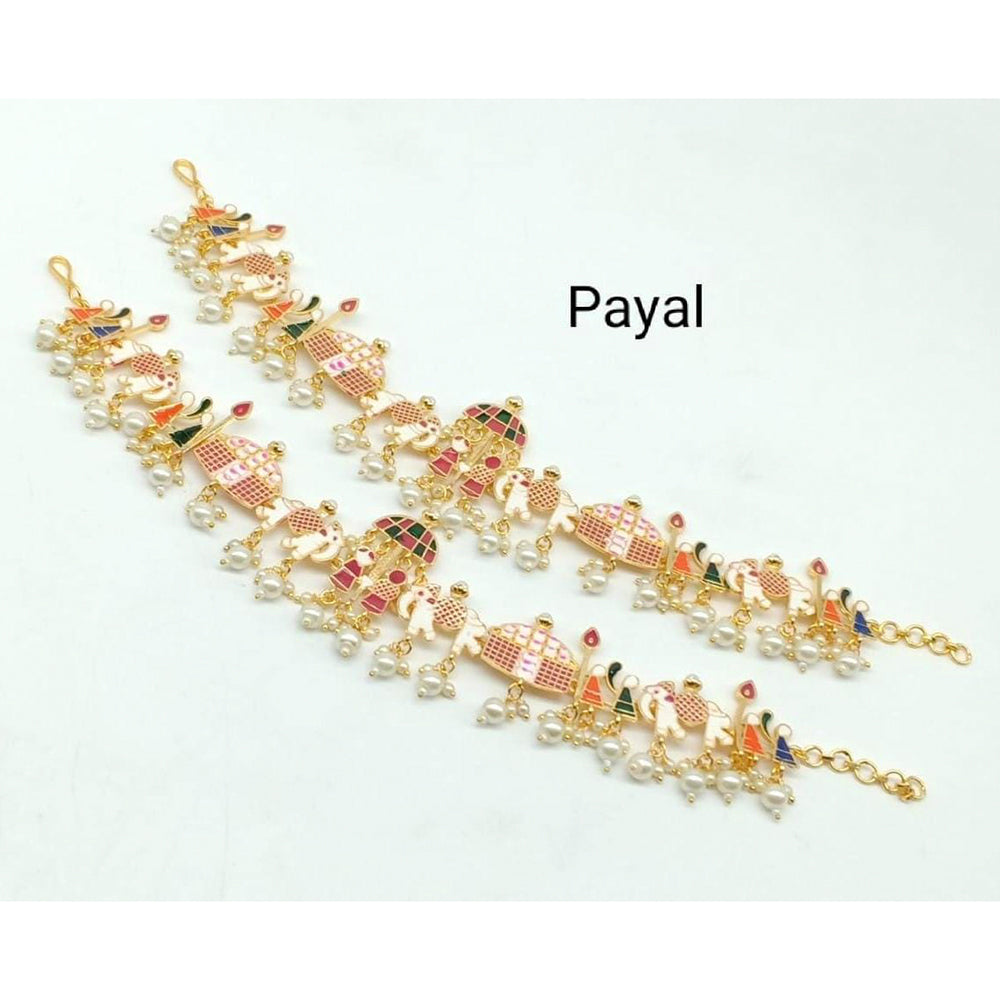 FS Collection Gold Plated Meenakari Payal