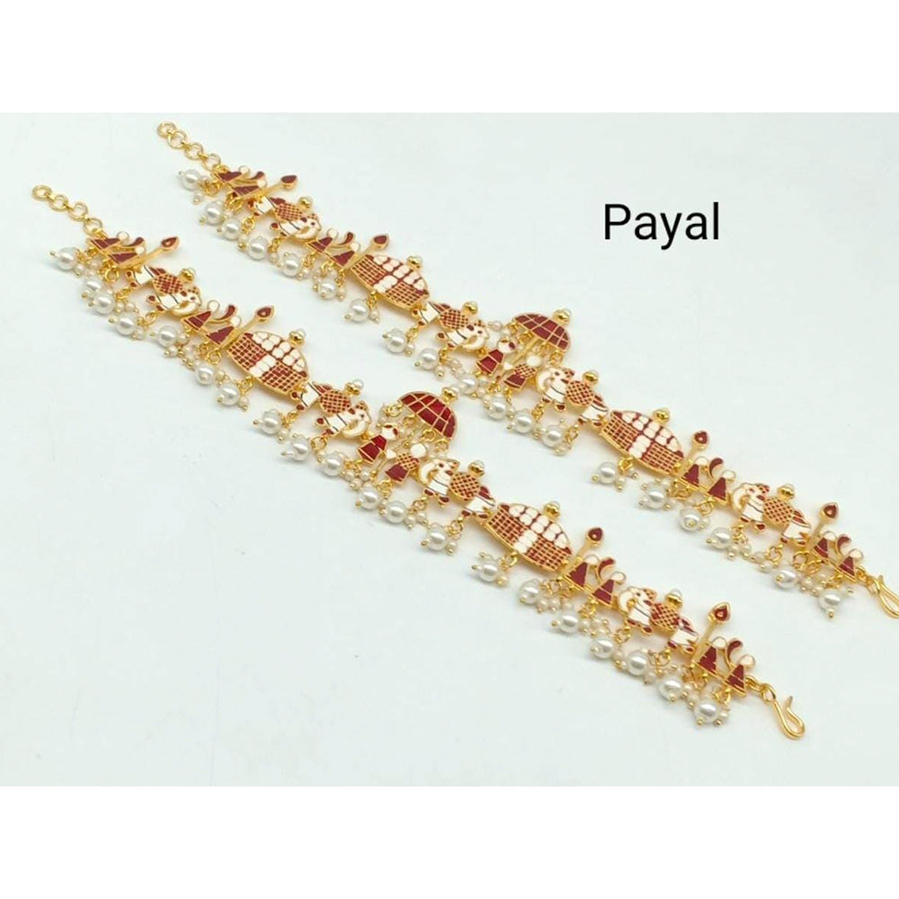 FS Collection Gold Plated Meenakari Payal