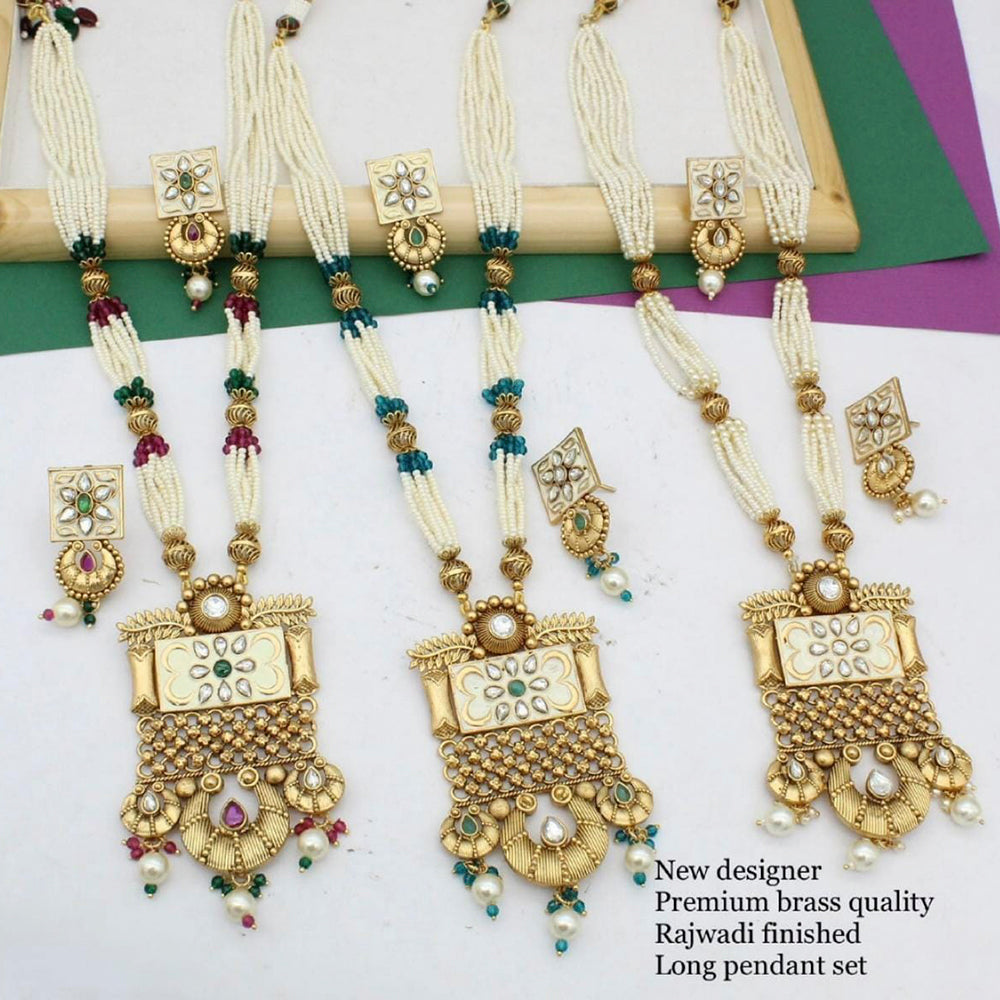 FS Collection Gold Plated Kundan Stone Long Necklace Set