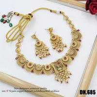 FS Collection Copper Gold Plated Pota Stone Choker Necklace Set