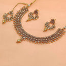 FS Collection Rose Gold Plated Kundan And Pota Stone Necklace Set
