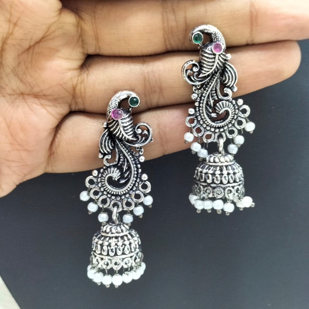 FS Collection Silver Plated Jhumki Beads Earrings