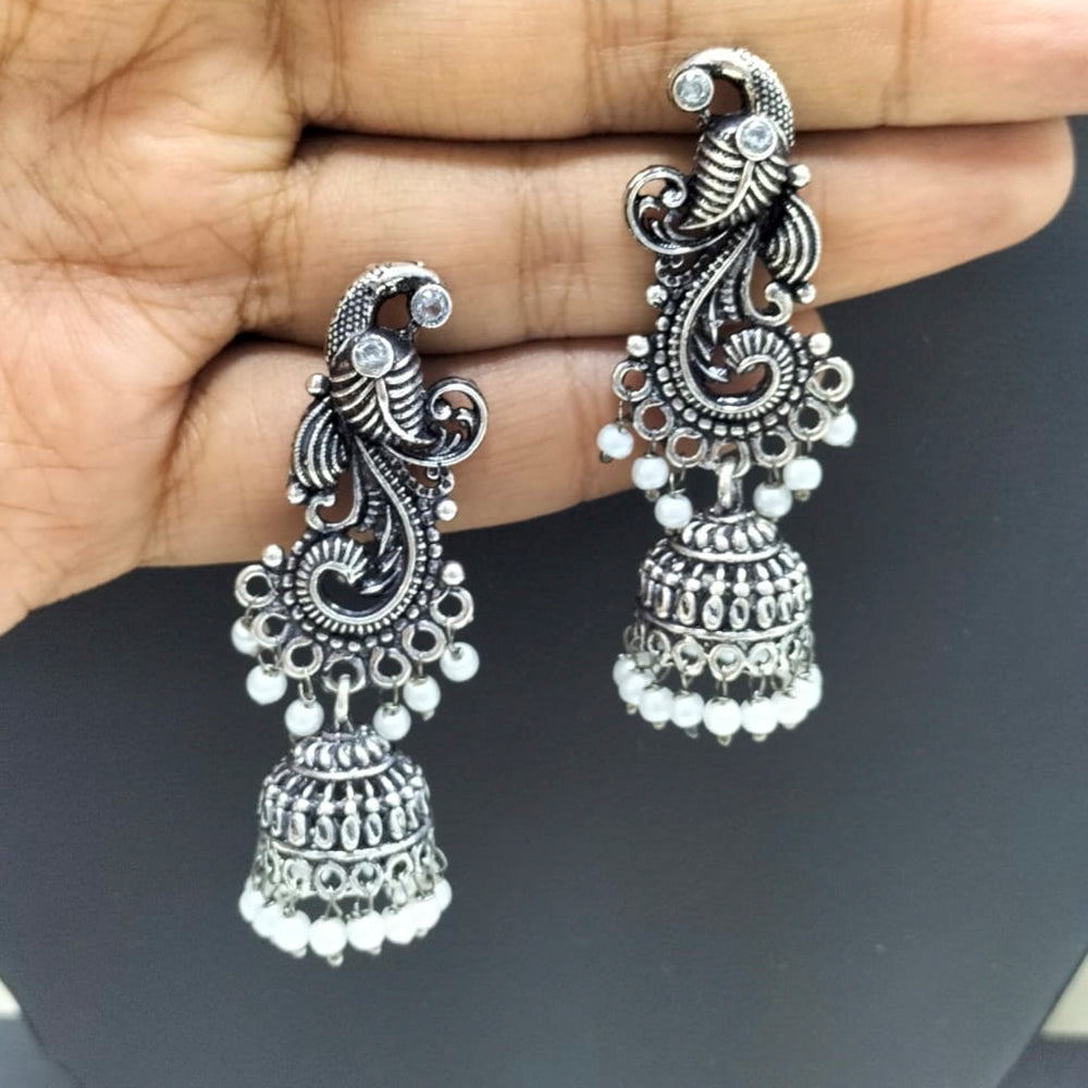 FS Collection Silver Plated Jhumki Beads Earrings
