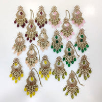 FS Collection Gold Plated Kundan Stone Earrings With Mangtikka