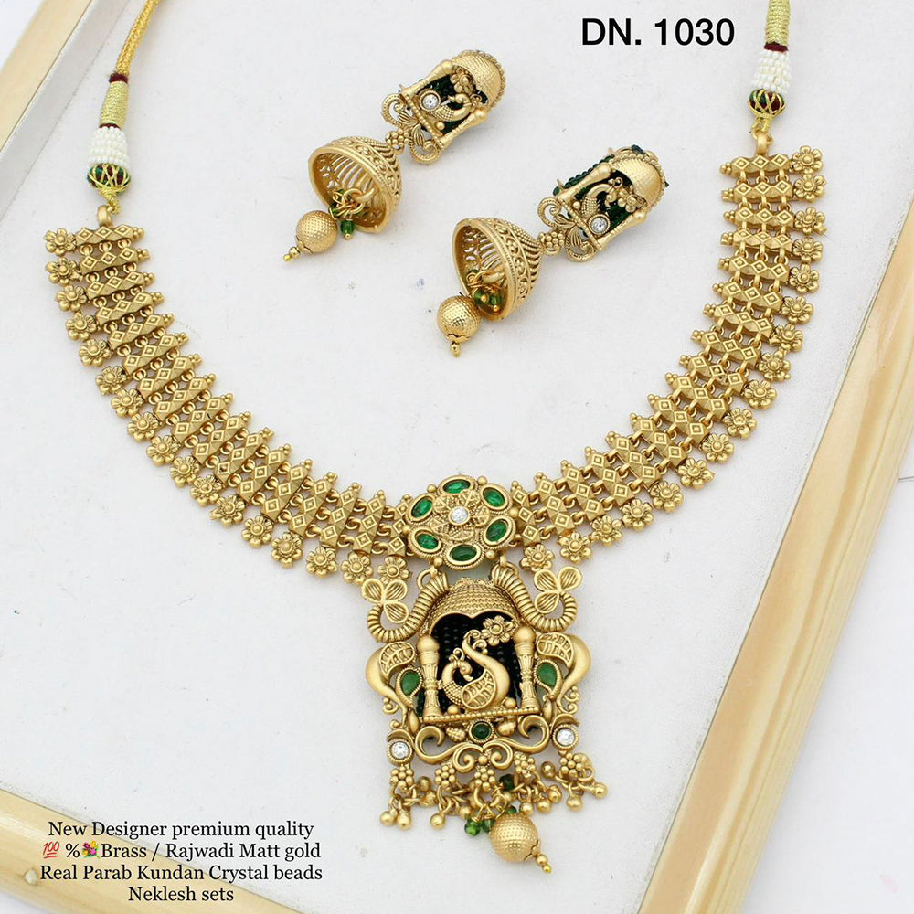 FS Collection Gold Plated Kundan Stone Necklace Set