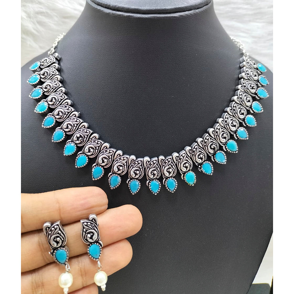 FS Collection Silver Plated Pota Stone Choker Necklace Set