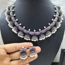 FS Collection Silver Plated Pota Stone & Beads Choker Necklace Set
