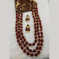 FS Collection Gold Plated 3 Line Beads Necklace Set