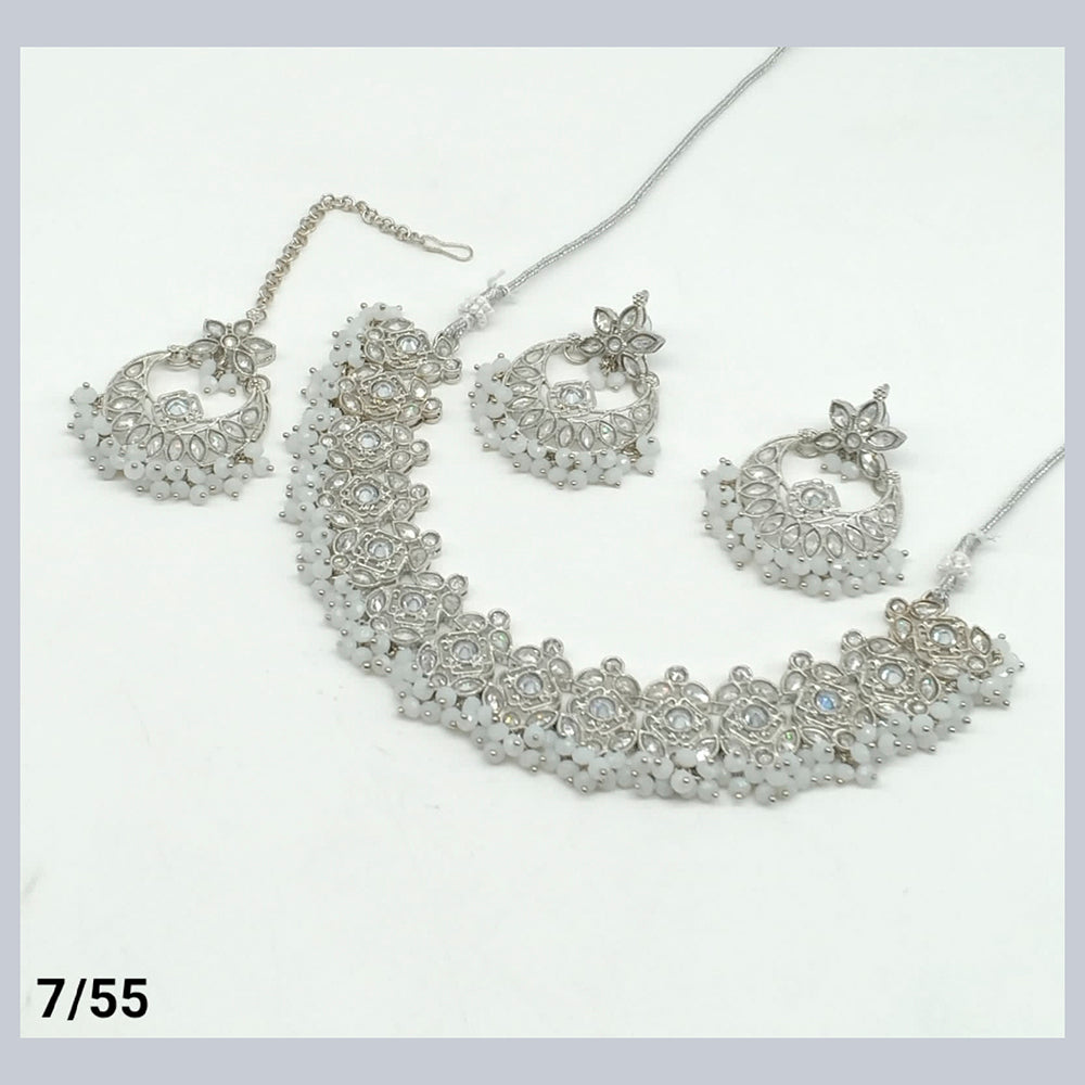 FS Collection Silver Plated Kundan Stone Choker Necklace Set