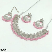 FS Collection Silver Plated Kundan Stone Choker Necklace Set