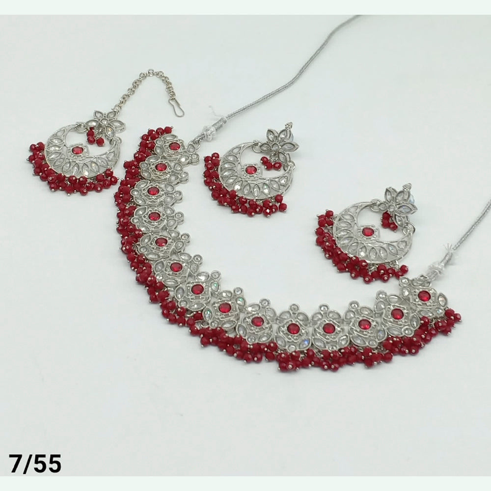 FS Collection Silver Plated Kundan Stone Choker Necklace Set