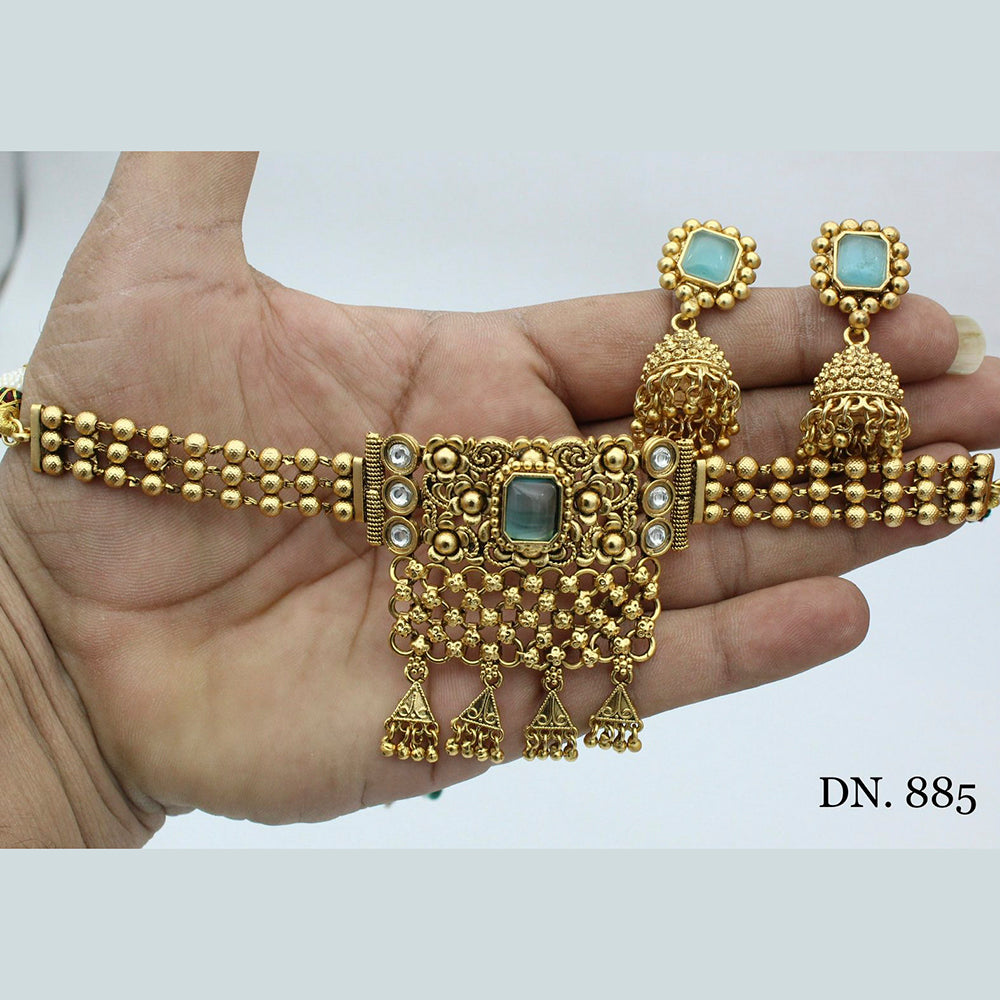 FS Collection Gold Plated Pota Stone Choker Necklace Set