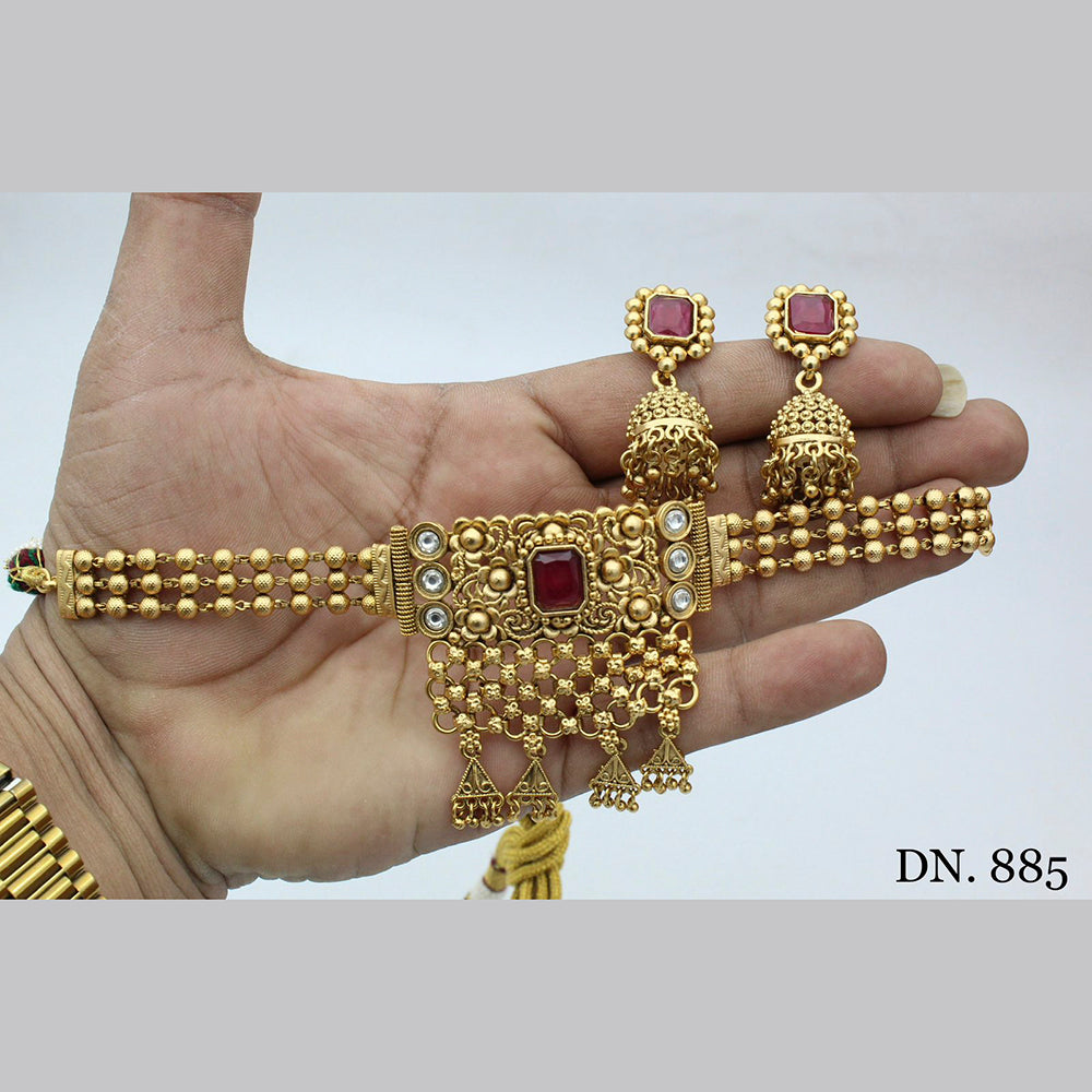FS Collection Gold Plated Pota Stone Choker Necklace Set