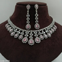 FS Collection Silver Plated AD Stone Necklace Set