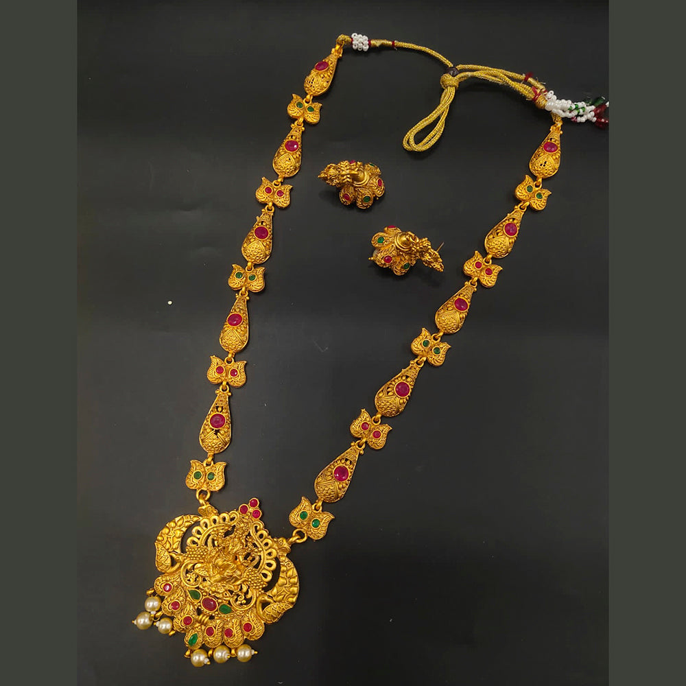 FS Collection Gold Plated Pota Stone Long Necklace Set