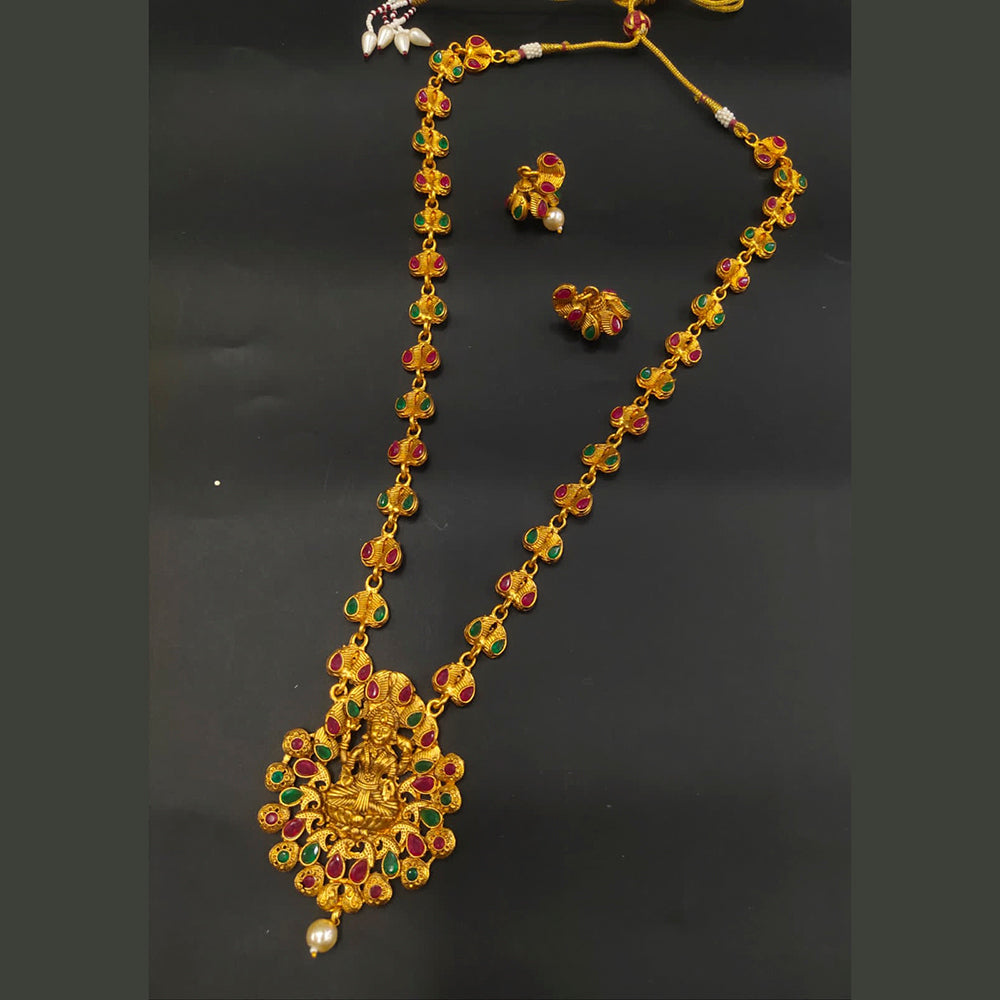 FS Collection Gold Plated Pota Stone Long Necklace Set
