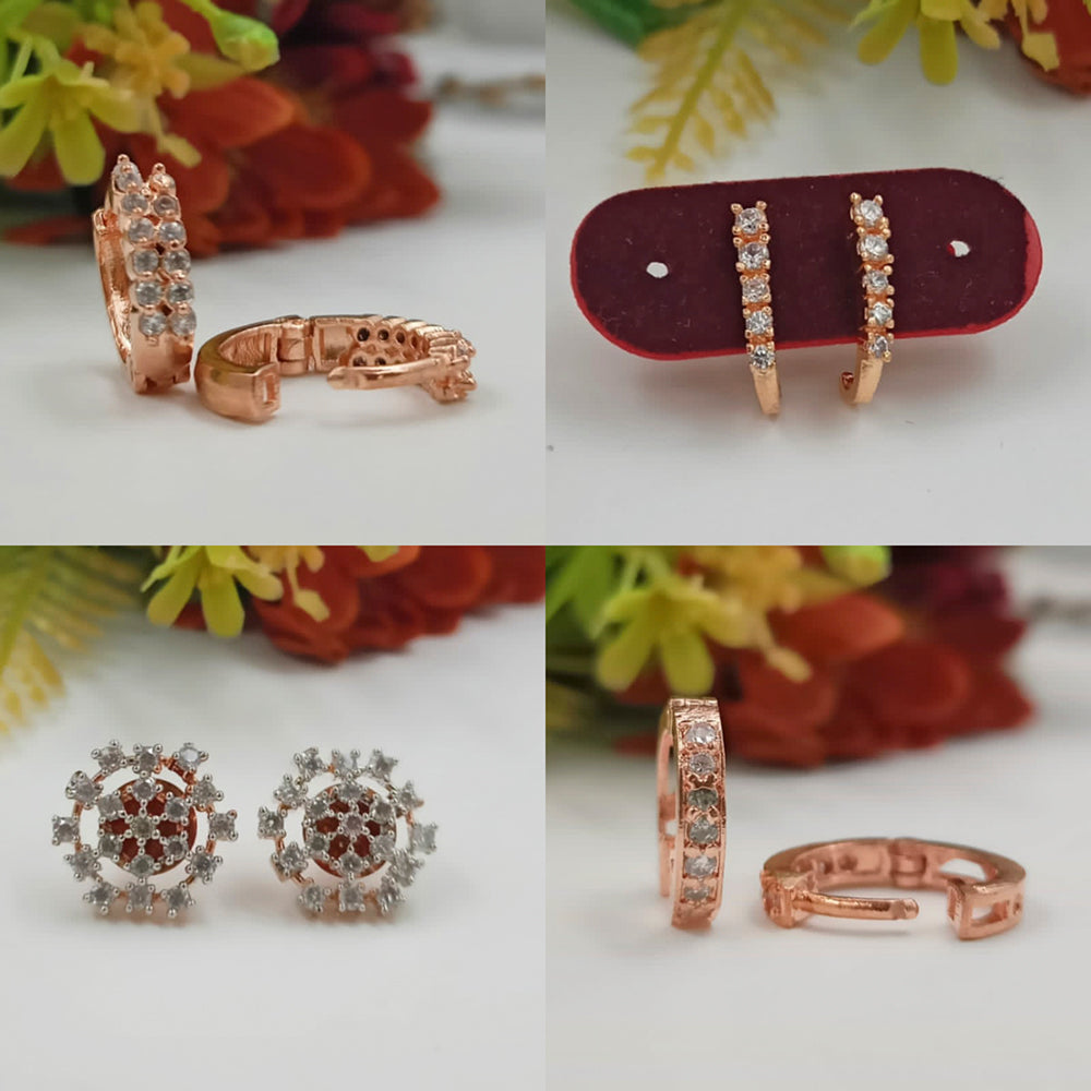 FS Collection Rose Gold Plated AD Stone Earrings Combo