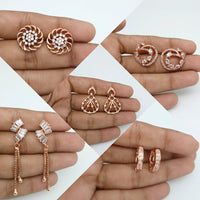 FS Collection Rose Gold Plated AD Stone Earrings Combo