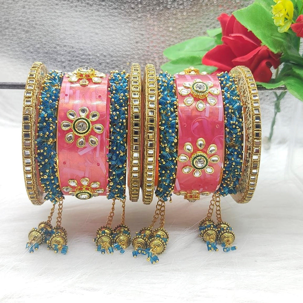 FS Collection Gold Plated Kundan Stone Acrylic Bangles